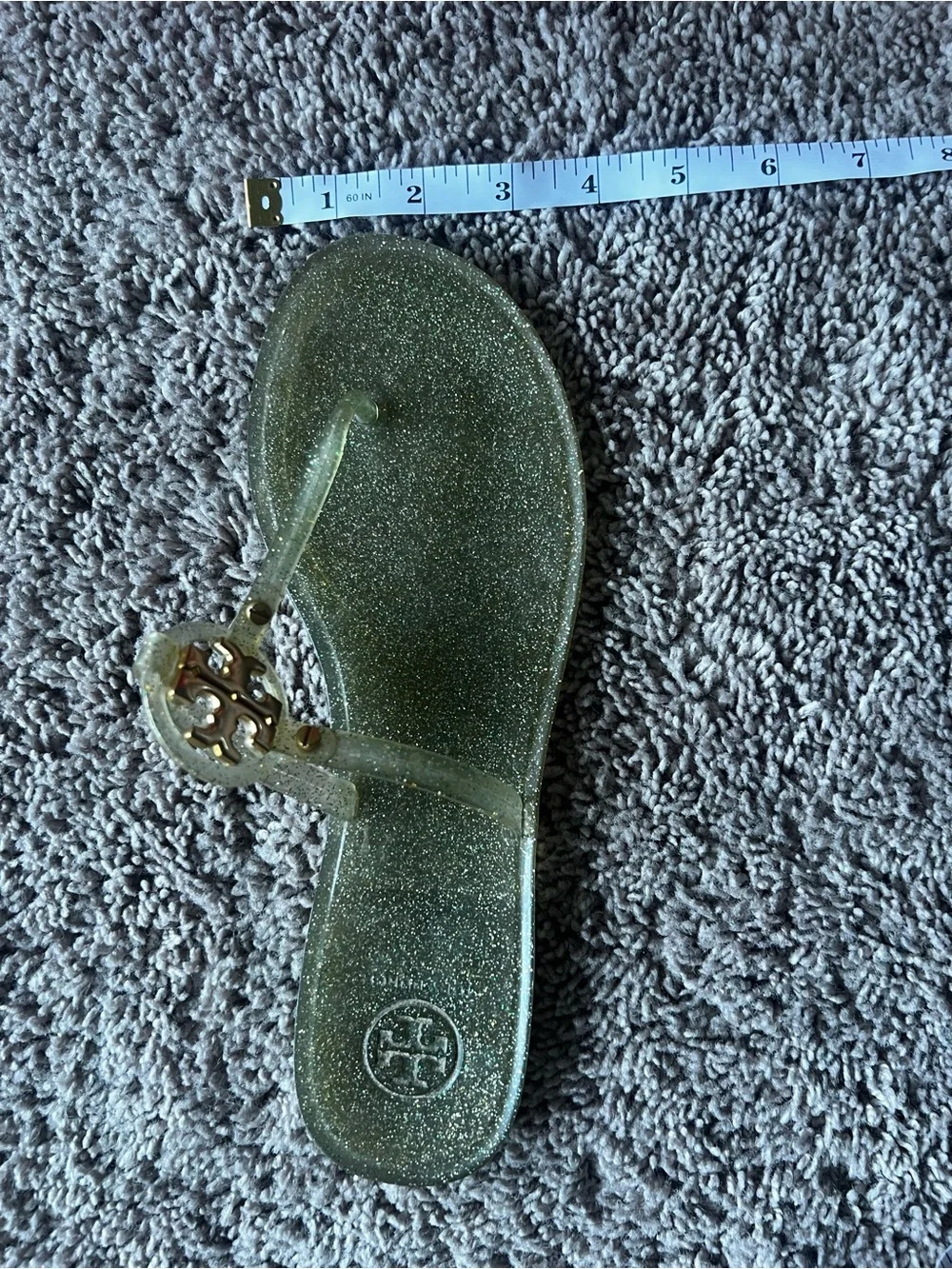 Tory Burch Mini Miller Jelly Thong Sandals Flat Size 8.5 Gold Glitter Flip Flops